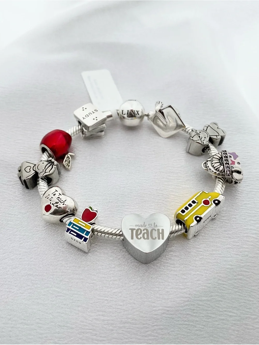 Linx Snake Chain Bracelet with Personalized Teacher Themed Charms